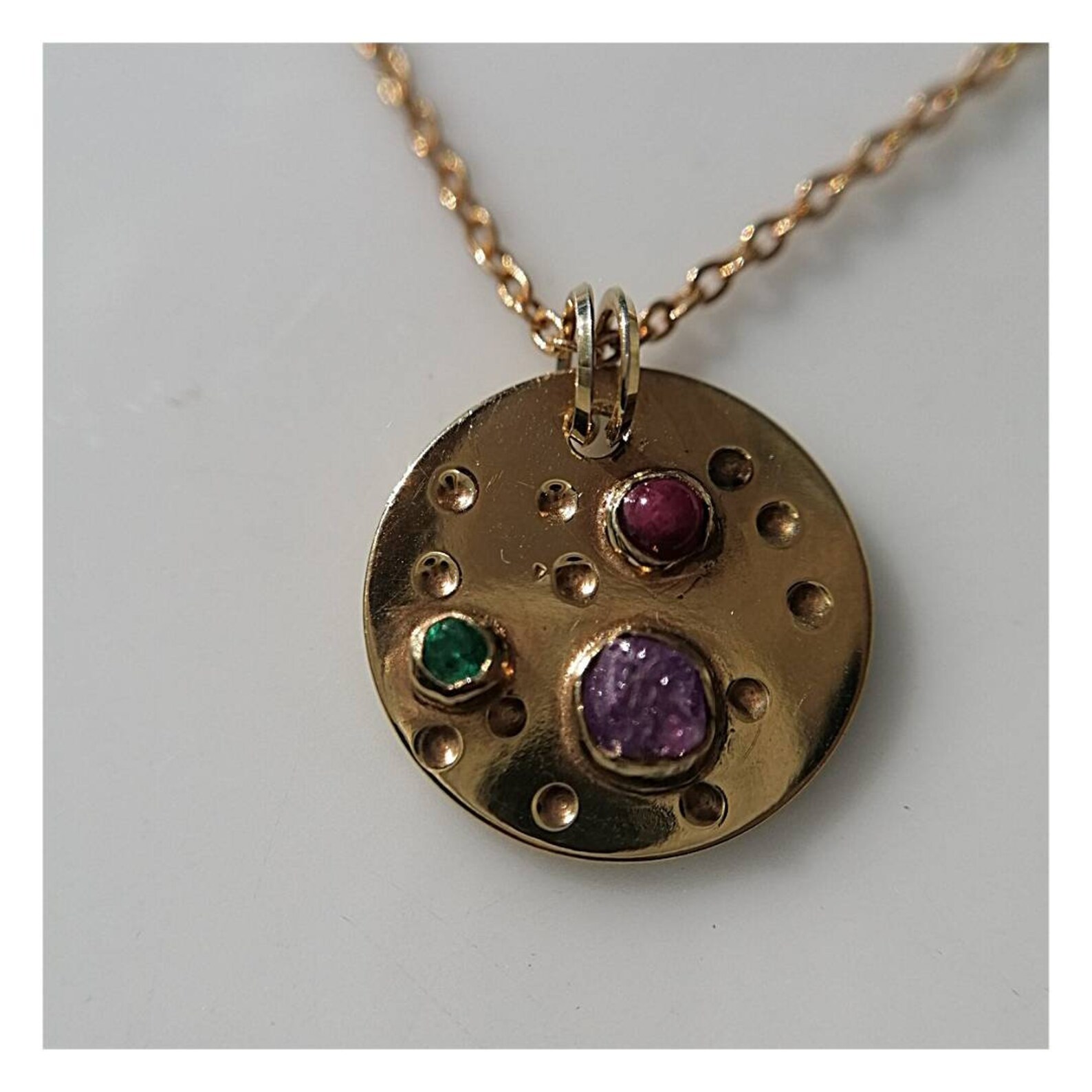 Handmade Gold Plated Coin Pendant With Ruby Emerald and Etsy UK