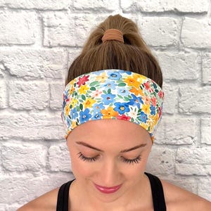 Colorful Floral Headband, vacation hair accessory, wide soft and stretchy boho headband for women