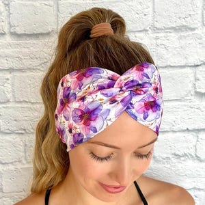 Floral Puff Headband in Pink and Purple - Women’s Hair Accessory Cute Polka Dot Headband | Cute Headbands For Women | Dress Up main image 4
