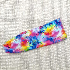 Rainbow Splatter Print Headband, Soft Knit Headband, Rainbow Accessory, Nurse Headband, Bright Headband, Workout Gift, wide twist headband