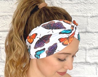 Butterfly Headband, Wide Non-Slip Headband, outdoor lover gift, gardener clothing, spring style