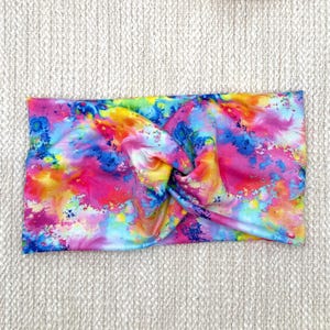Rainbow Splatter Print Headband, Soft Knit Headband, Rainbow Accessory, Nurse Headband, Boho Headband, Workout Gift, wide twist headband