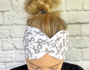 Gray Ribbon Awareness Headband, Brain Cancer Awareness Clothing