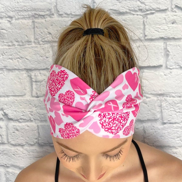 Breast Cancer Awareness Headband, Twist Headband, Pink Headband, Stretchy Headband, Yoga Headband, Breast Cancer Awareness Month
