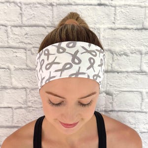 Gray Ribbon Awareness Headband, Brain Cancer Awareness Clothing