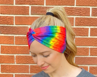 Details about / Rainbow Headband Vibrant Hairband Head Scarf Head Wrap Knot Twist Headband LGBT