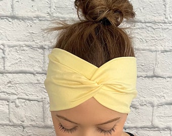 Pastel Yellow Headband, Wide Headband, Spring Headband, Workout Headband, Spring Accessory, Yoga Headband