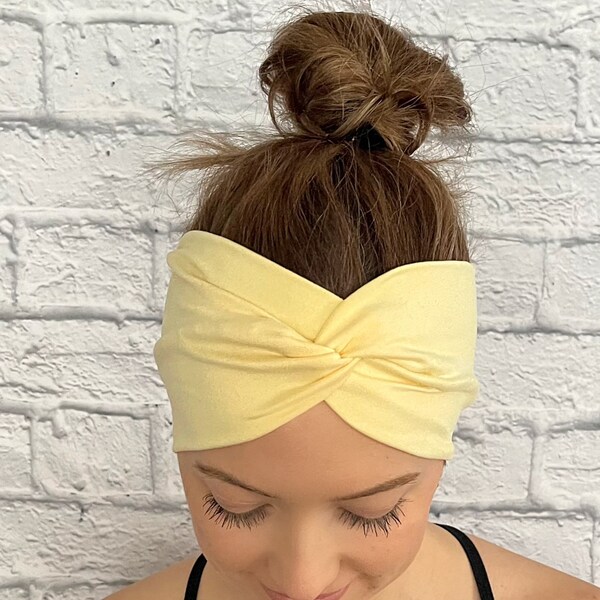 Pastel Yellow Headband, Wide Headband, Spring Headband, Workout Headband, Spring Accessory, Yoga Headband