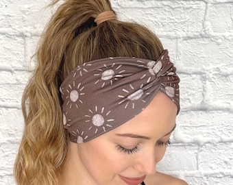 Sun Headband, Boho headband for women, wide soft stretchy hair band, neutral accessory