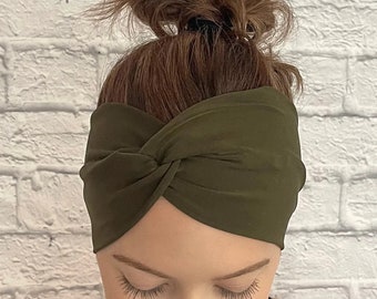 Olive Headband, Wide Headband, Knit Headband, Solid Color Knit, Army Green, Military Green Headband, Headband for adults
