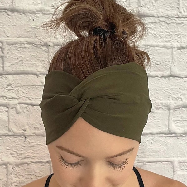 Olive Headband, Wide Headband, Knit Headband, Solid Color Knit, Army Green, Military Green Headband, Headband for adults