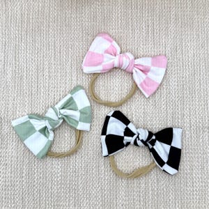 Checker Print Baby Headbands, Bow headbands, Soft Stretchy Baby headbands, Newborn headbands, Newborn girl gift idea