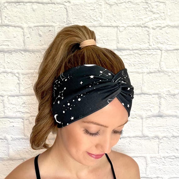 Galaxy Stars Headband, Celestial Headband, science astrology gift, wide soft stretchy, boho festival accessory