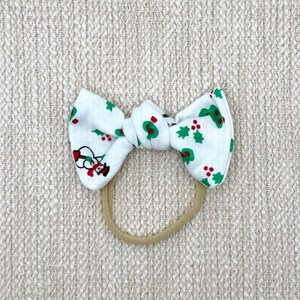 Christmas Print Baby Headband, Bow headband, Soft Stretchy Baby headbands, Newborn headbands, Newborn girl gift idea