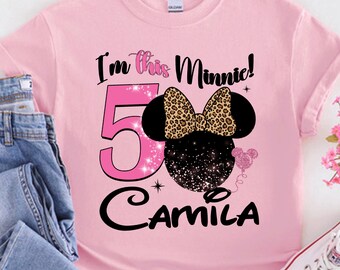 Camiseta personalizada de Minnie Mouse para niña, ideal para fiestas familiares, P214