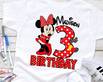 Camiseta de cumpleaños personalizada de Minnie Mouse, disfraz de Disney P143