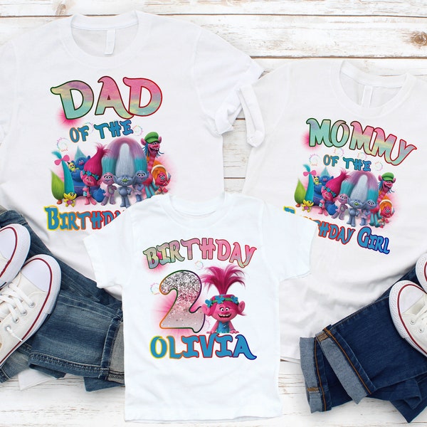 Trolls verjaardag shirts, Trolls familie shirts, familie bijpassende shirt, Troll verjaardag outfit, trollen shirt, familie bijpassende verjaardag shirt P36