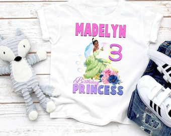 Prinzessin Geburtstag Shirt, Prinzessin Tiana Shirt personalisiert, Geburtstags Shirt für Mädchen, Personalisiertes Geburtstags Shirt, Disney Outfit P182