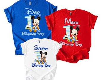 Camiseta de Mickey para el primer cumpleaños, personalizada para fiestas familiares (P83)