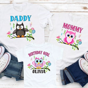 Owl Birthday Girl Shirt, Owl's Family T-shirts, Birthday Girl/Boy Shirt, Owl Shirt, Customized, Personalized Birthday Outfit, Owl Outfit P81