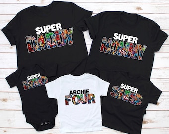 Personalized Superhero Family Birthday Shirt: Matching Cotton T-Shirt P89