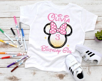 Camiseta personalizada de Minnie Mouse para niña, atuendo Disney personalizado P181