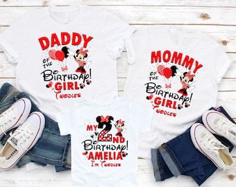 Camiseta personalizada de cumpleaños de Minnie Mouse, atuendo familiar de Disney P226