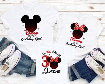Camiseta personalizada de cumpleaños de Minnie Mouse, atuendo familiar de Disney P192