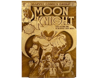 Moon Knight #1: 3D houten stripboekomslag uit de bronstijd