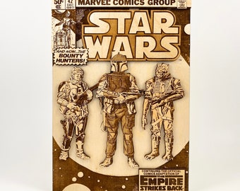 Star Wars 42 Boba Fett : première apparition | Le Mandalorien | Bande dessinée en bois 3D | Couverture de bande dessinée de l&#39;ère moderne