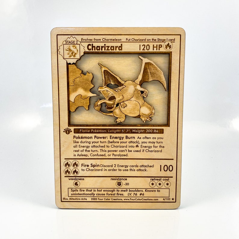 Charizard Pokemon Card Wooden 3D Laser Engraved Pokemon Etsy