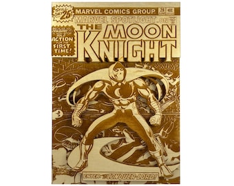 Moon Knight stripboekomslag: 3D houten kunst uit de bronstijd