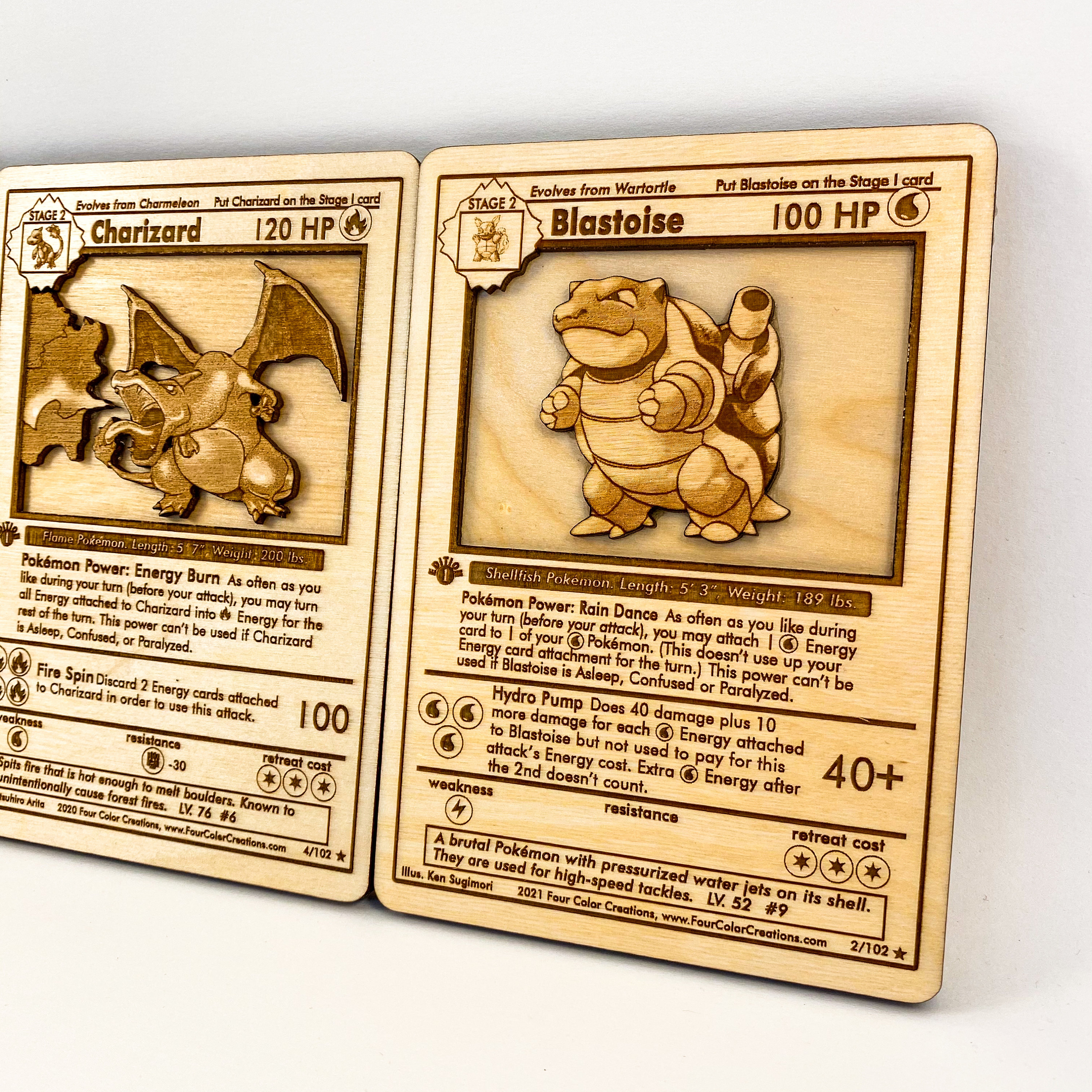 Charizard Blastoise & Venusaur 3D Wooden Pokemon Cards | Wooden 3D