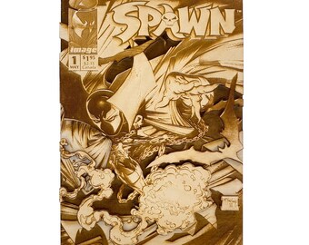Spawn #1 houten stripboekomslag: kunst voor eerste verschijning