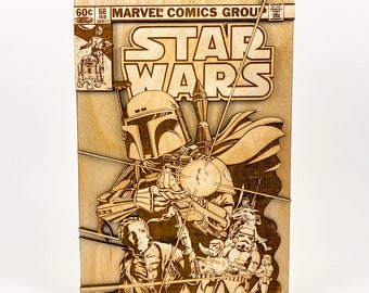 Star Wars 68 Boba Fett | The Mandalorian | 3d Wooden Comic Book | Modern Age Comic Book Cover