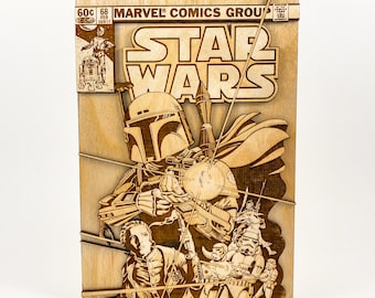 Star Wars 68 Boba Fett | The Mandalorian | 3d Wooden Comic Book | Modern Age Comic Book Cover