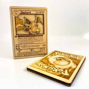 Carte Pokémon 3D en bois Dracaufeu | Gravure laser 3D en bois | Cadeau Pokémon | Cadeau fête des pères