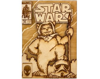 Star Wars Ewok-stripboekomslag: 3D-houtkunst