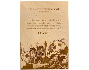 De Oktober Game | Ray Bradbury Horror Suspenstory | Laser gegraveerde berkenhouten | Oktober Halloween Art