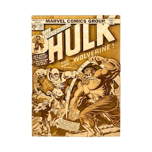 Hulk 181 houten stripboekomslag: eerste wolverine-verschijning