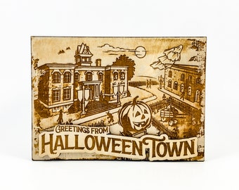 Halloweentown, Art de carte postale en bois gravé au laser 3D