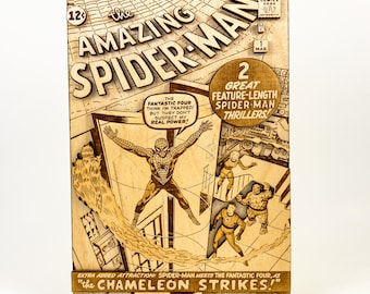 Amazing Spider-Man 1 | 3D-houten stripboek | Stripboekomslag uit de Silver Age