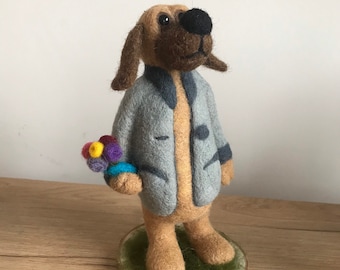 Needle Felted dog, Handmade dog,  Perfect gift for dad, Ornamental dog, Gift for friend , Birthday gift, Felted dog, Ornamental dog gift.