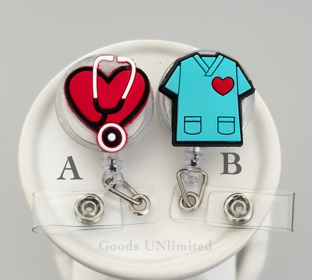 Funny Cute Medical Nurse Badge Reels heart & Scrub Etsy