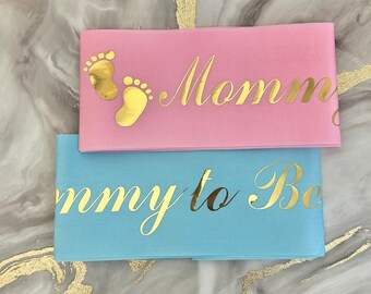 HUKONHEP Paquete de 2 bandas azules para baby shower, banda para mam