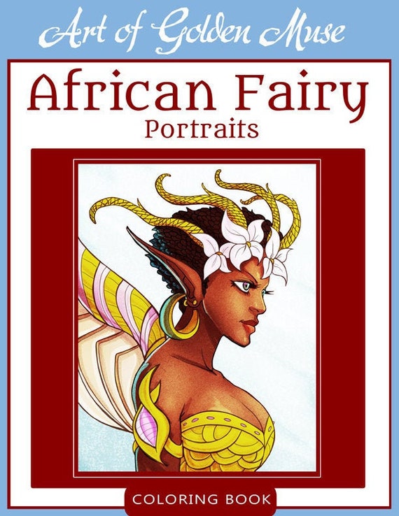 African Fairy Portrait Coloring Book - 20 designs, PDF, printable, instant download, digital line art