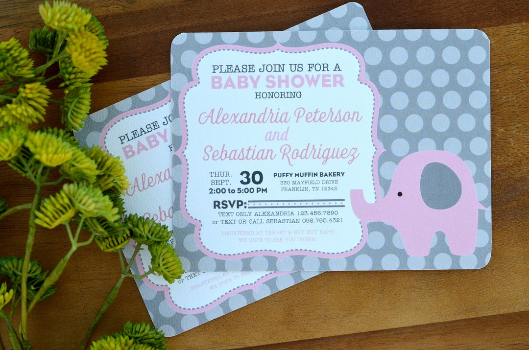 Elephant Baby Shower Invitation, Pink and Grey Elephant Invitation ...