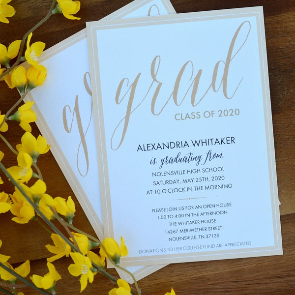 Gold Script Graduation Invitation, Graduation Invitation Template, Templett Senior Graduation Announcement, Graduation Printable, DIY Grad