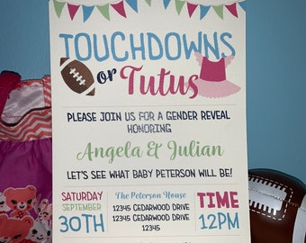 Touchdowns or Tutus Gender Reveal Party Invitation, Gender Reveal Invitation, Boy or Girl, Football or Ballet, Instant Download