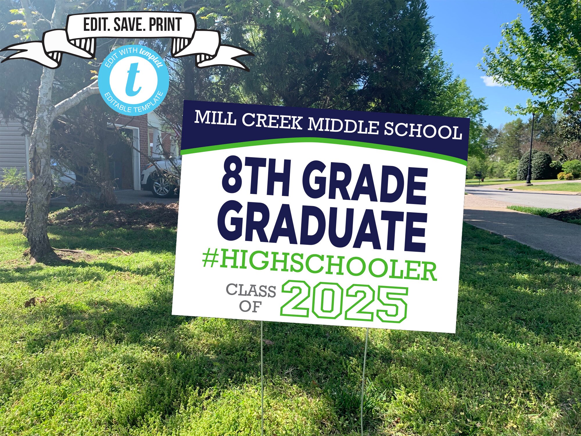 Class of 2025 8th Grade Graduation Yard Sign Instant Download Etsy